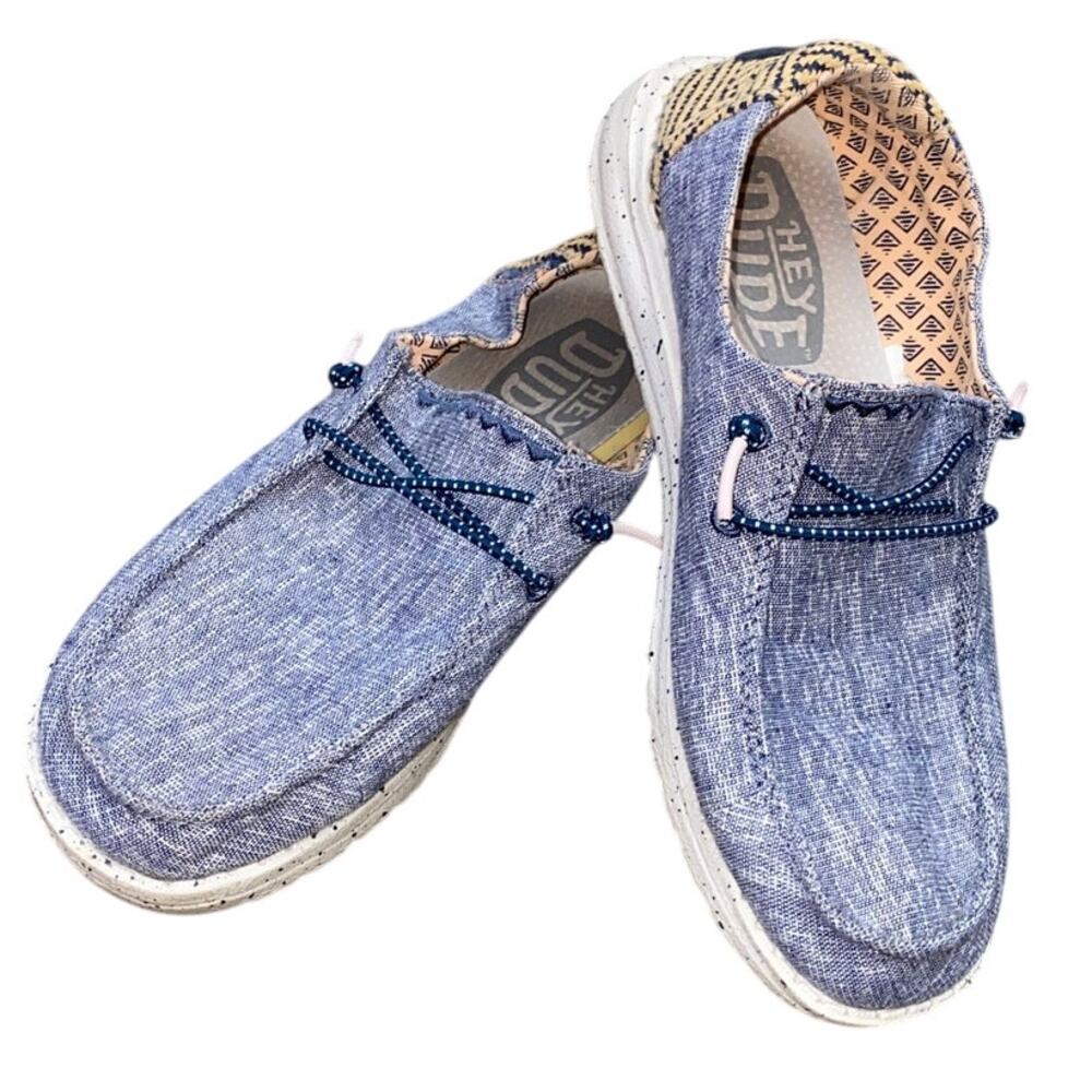 Hey Dude Wendy Chambray Woven Women's Casual Shoes Lapis Blue US 6 GUC Pull On